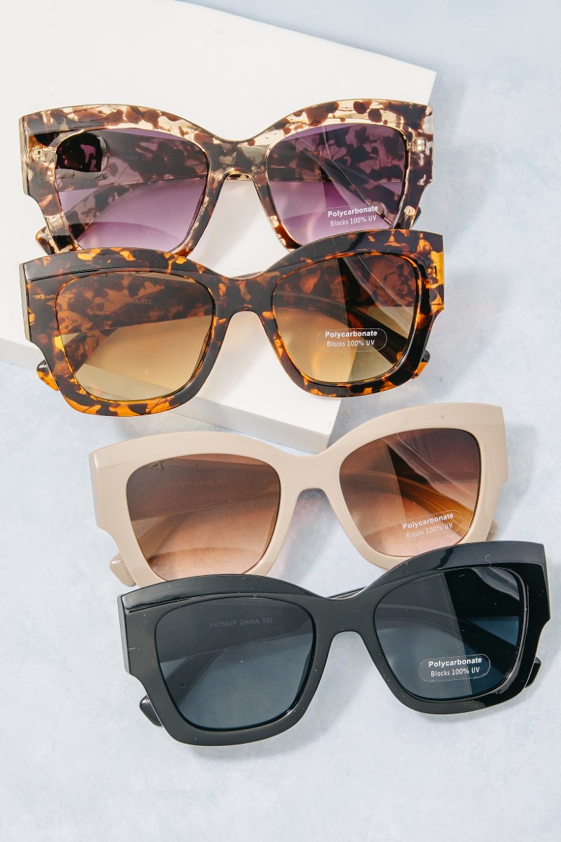 Chunky Square Cat Eye Sunglasses With Thick Frame