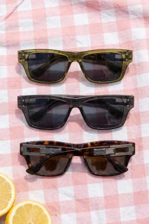 Flat Top Studded Rectangle Sunglasses