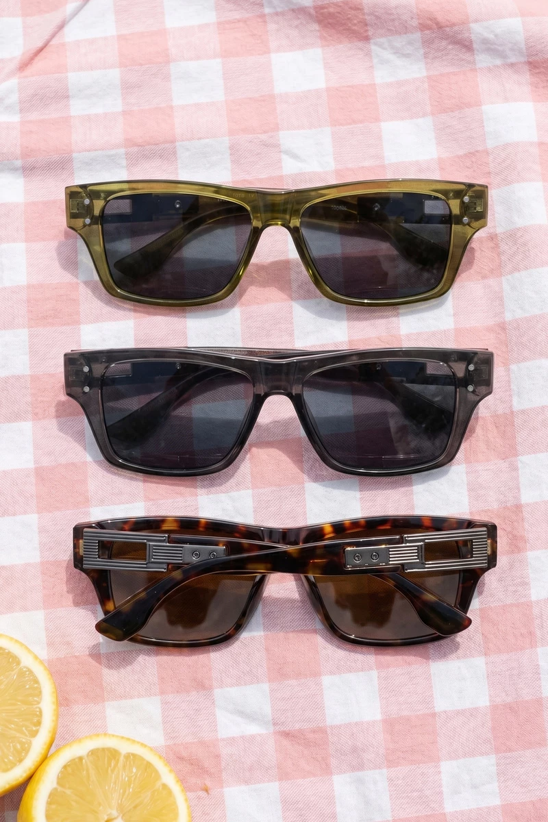 Flat Top Studded Rectangle Sunglasses