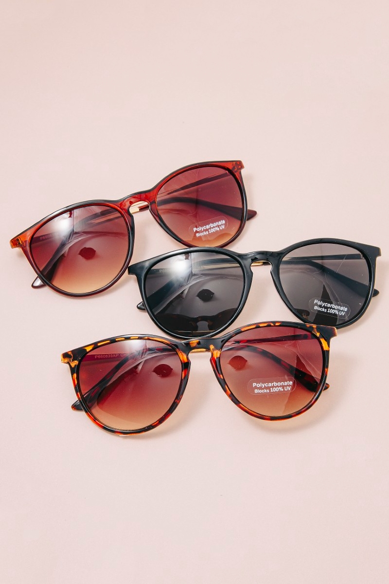 Basic Acetate Frame Round Lens Sunglasses Set