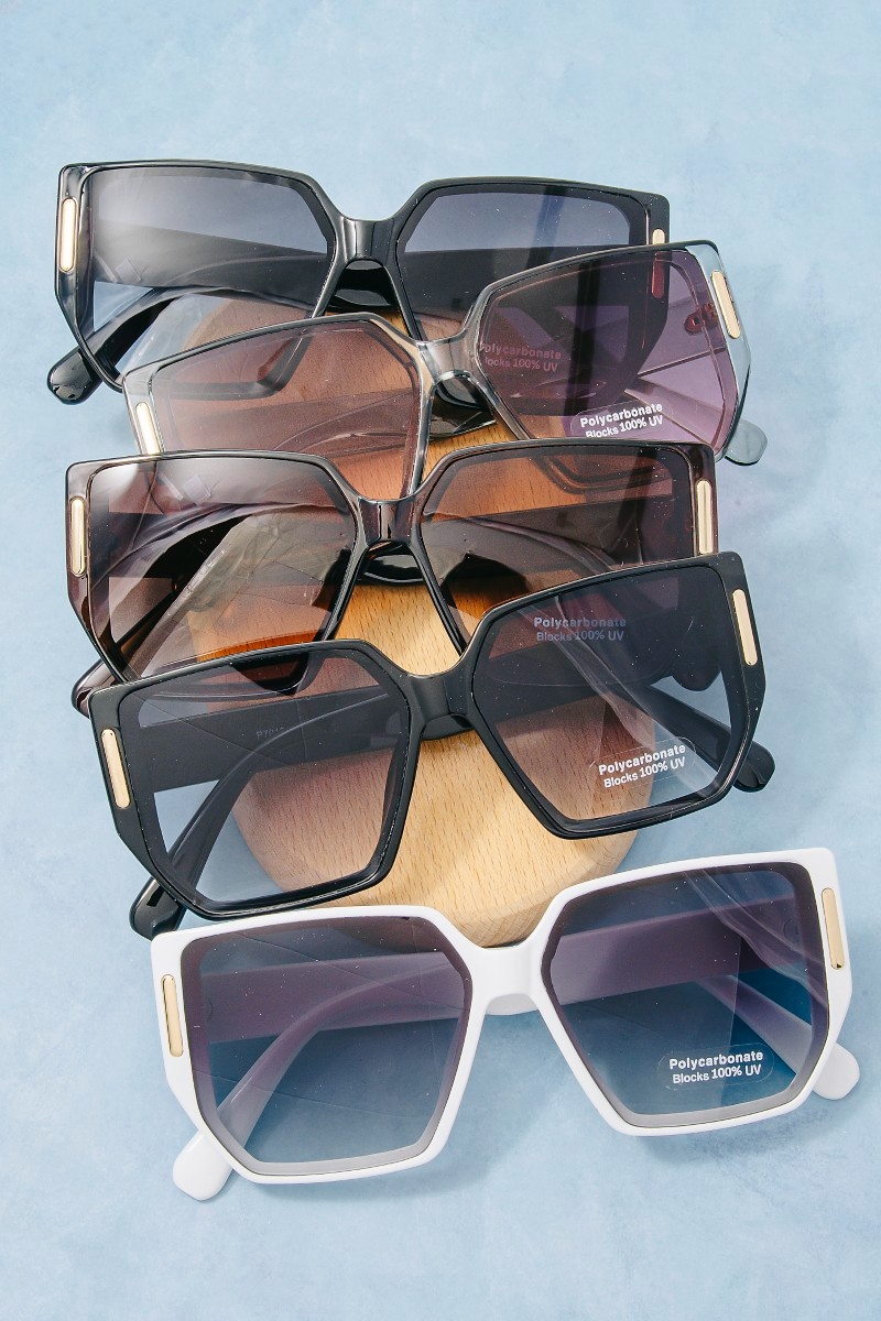Wide Angular Geometric Sunglasses With Gold Bar Temple