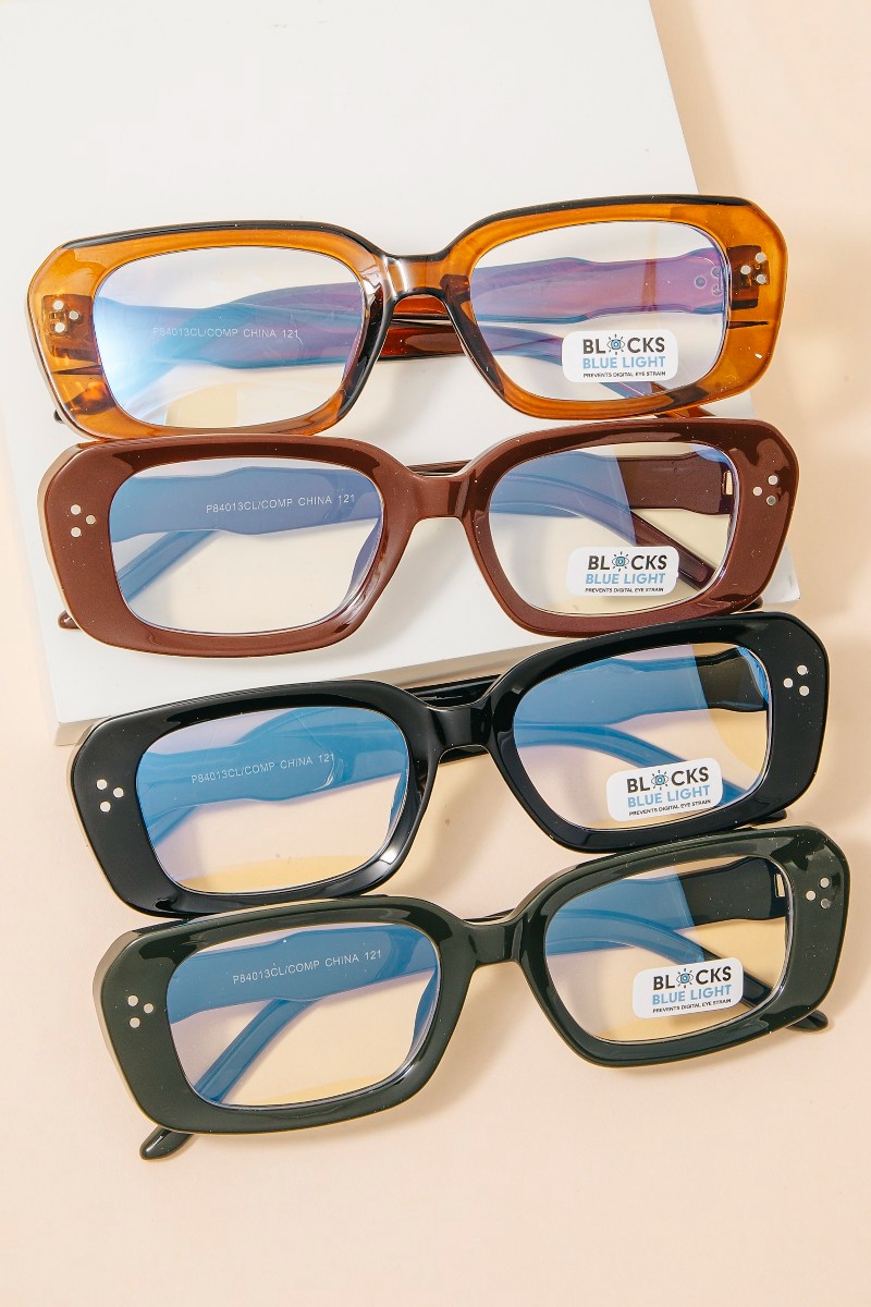 Slim Rectangle Blue Light Blocking Sunglasses With Bold Frame