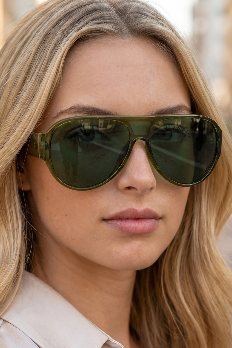 Oversized Aviator Shield Lens Color Block Sunglasses