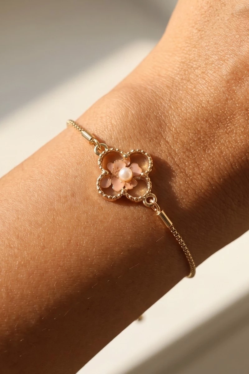 Pressed Flower Clover Charm Adjustable Bracelet