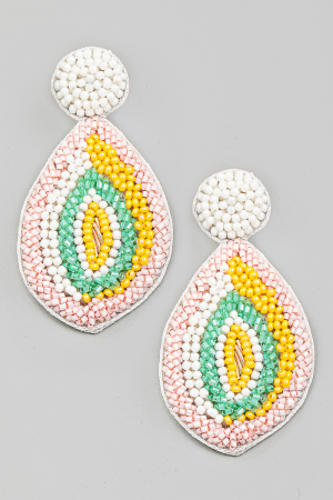 Striped Seed Beaded Oval Earrings
