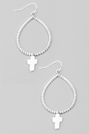 Seashell Cross Charm Beaded Tear Dangle Earrings