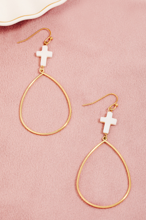 Seashell Cross Charm Tear Dangle Earrings