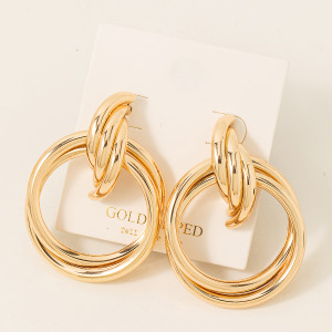 Layered Metallic Hoop Drop Earrings
