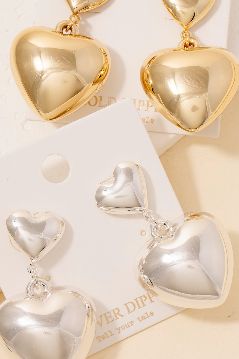 Gold Dipped Double Rounded Heart Dangle Earrings