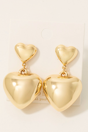 Gold Dipped Double Rounded Heart Dangle Earrings