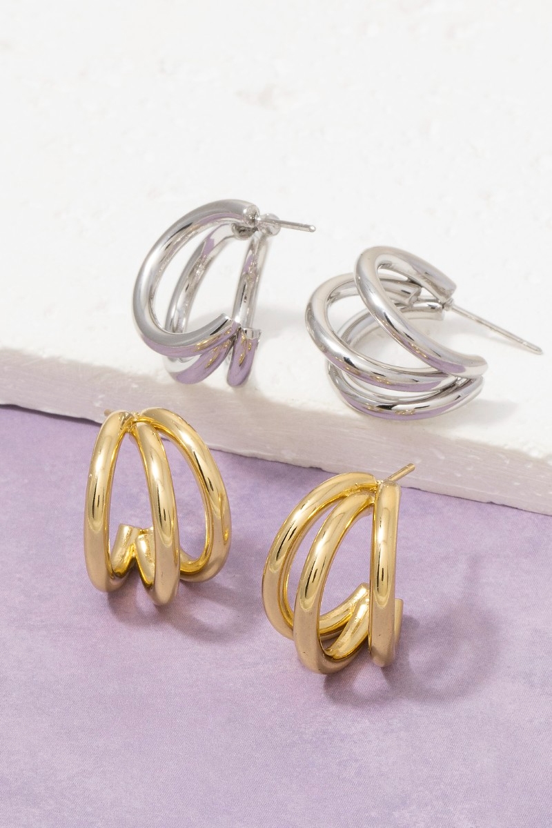 Stainless Steel Triple Layered Hoop Earrings