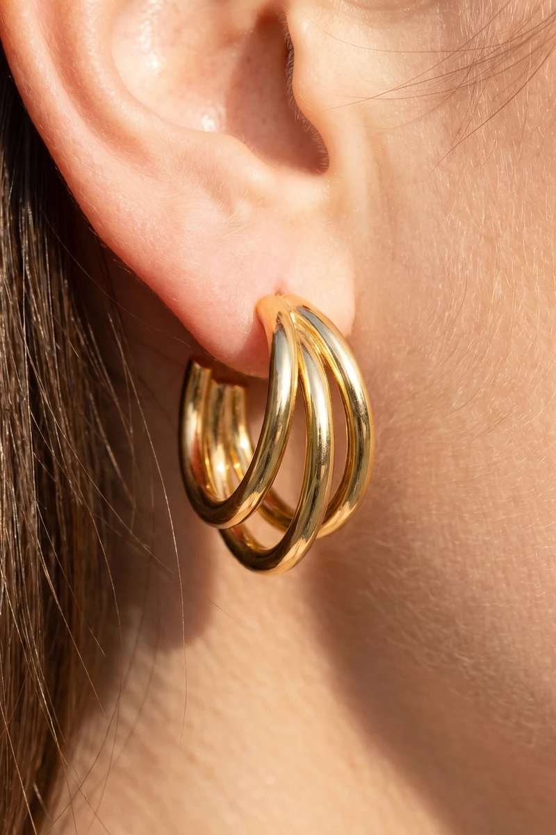 Stainless Steel Triple Tube Hoop Earrings