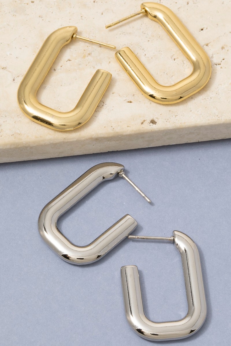 Stainless Steel Rectangle Hoop Earrings