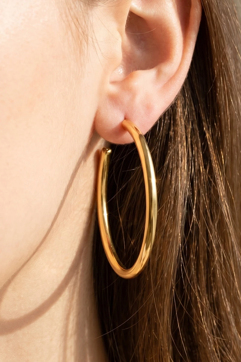Stainless Steel Large Tube Hoop Earrings
