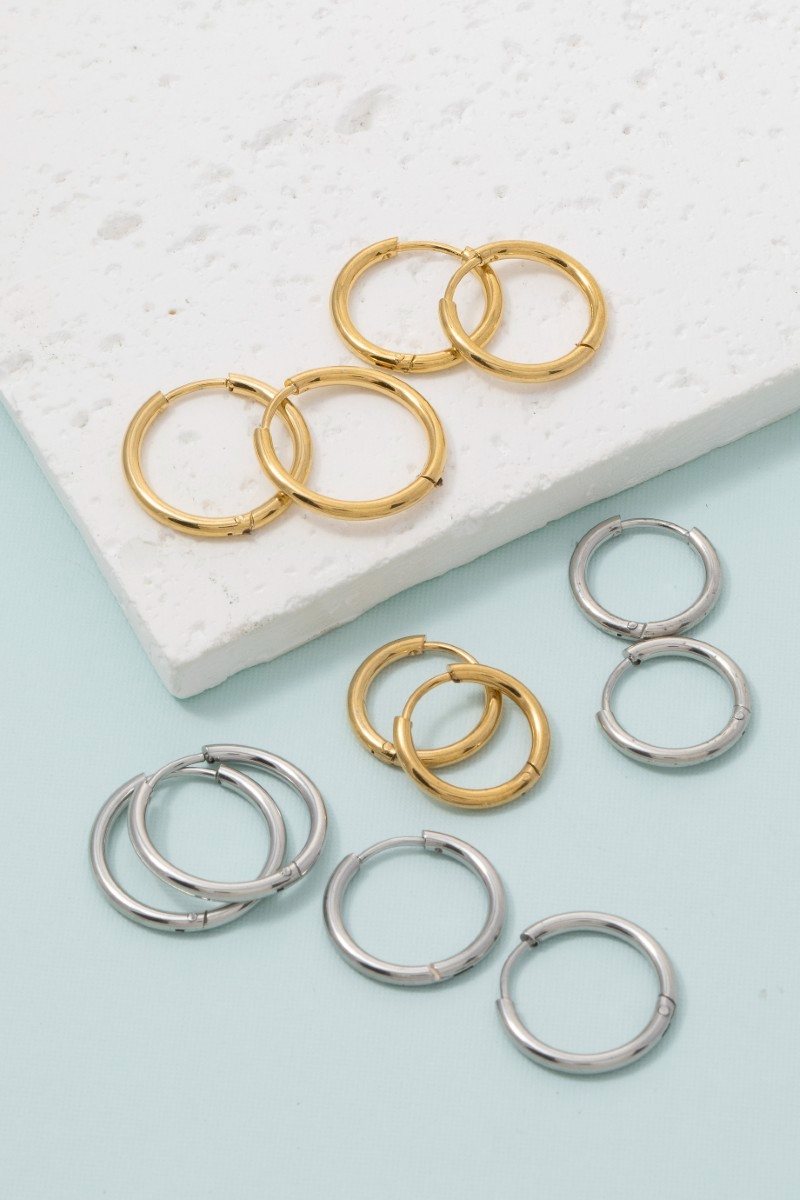 Stainless Steel Tube Hinge Hoop Earrings Set