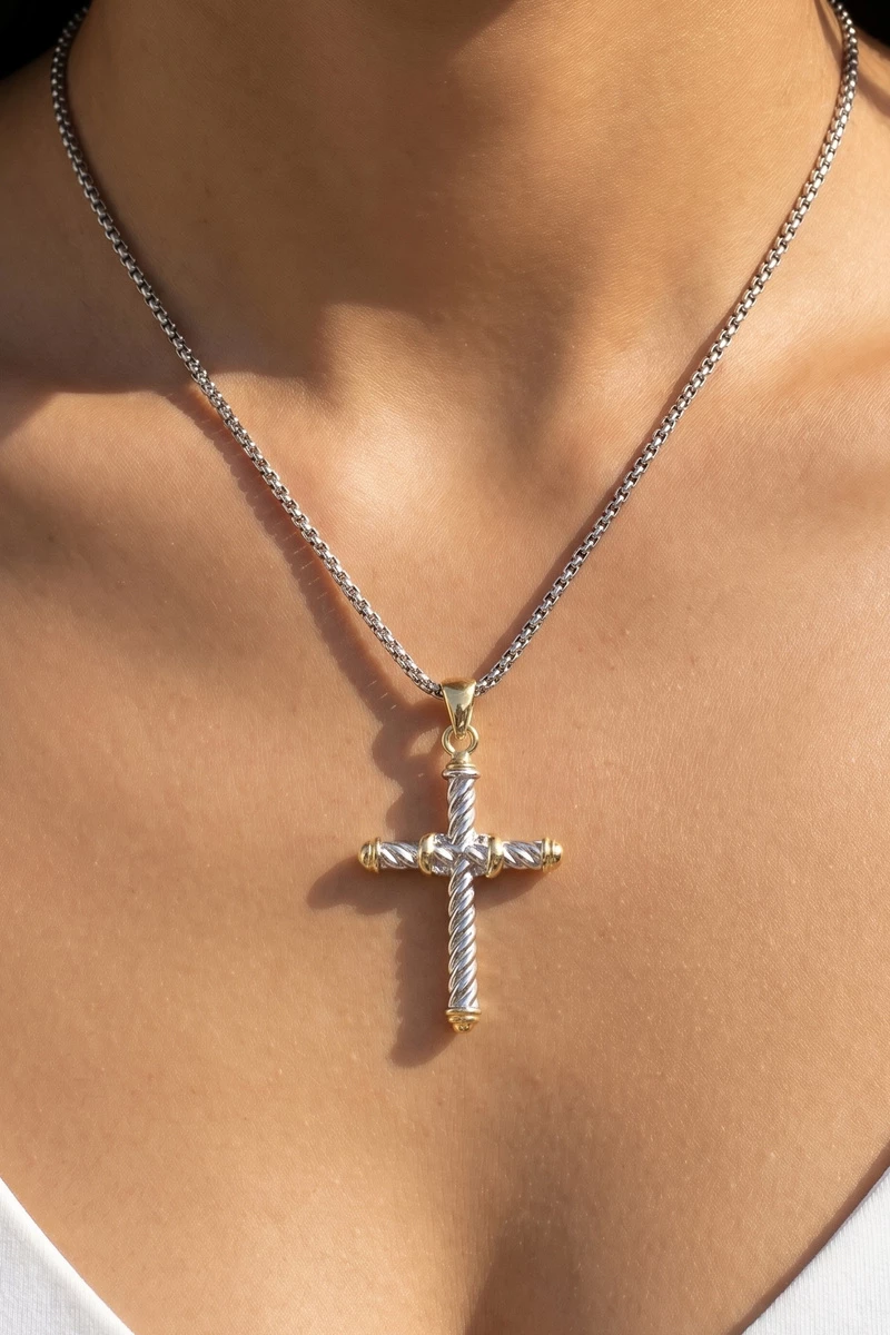 Rope Twist Cross Pendant Necklace