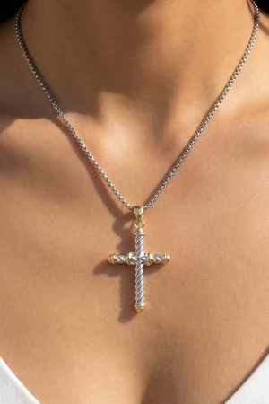 Rope Twist Cross Pendant Necklace