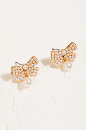 Pearl Pave Ribbon Bow Stud Earrings