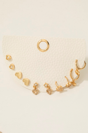 5Pc Cz Heart S Stud And Hoop Earrings Set