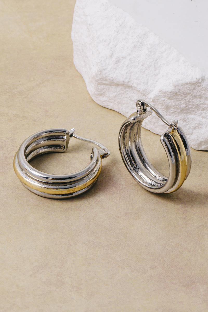 Mixed Metal Two Tone Chunky Hoop Earrings