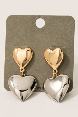 Two Tone Hearts Dangle Earrings