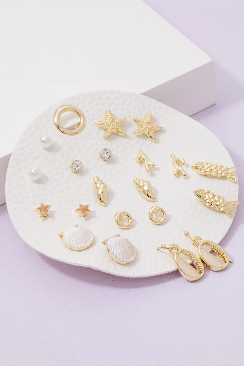 10 Pair Assorted Sea Life Stud Earrings Set