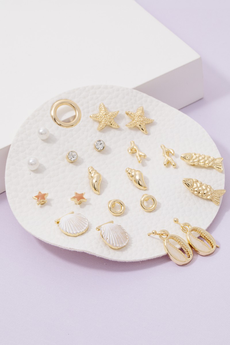 10 Pair Assorted Sea Life Stud Earrings Set