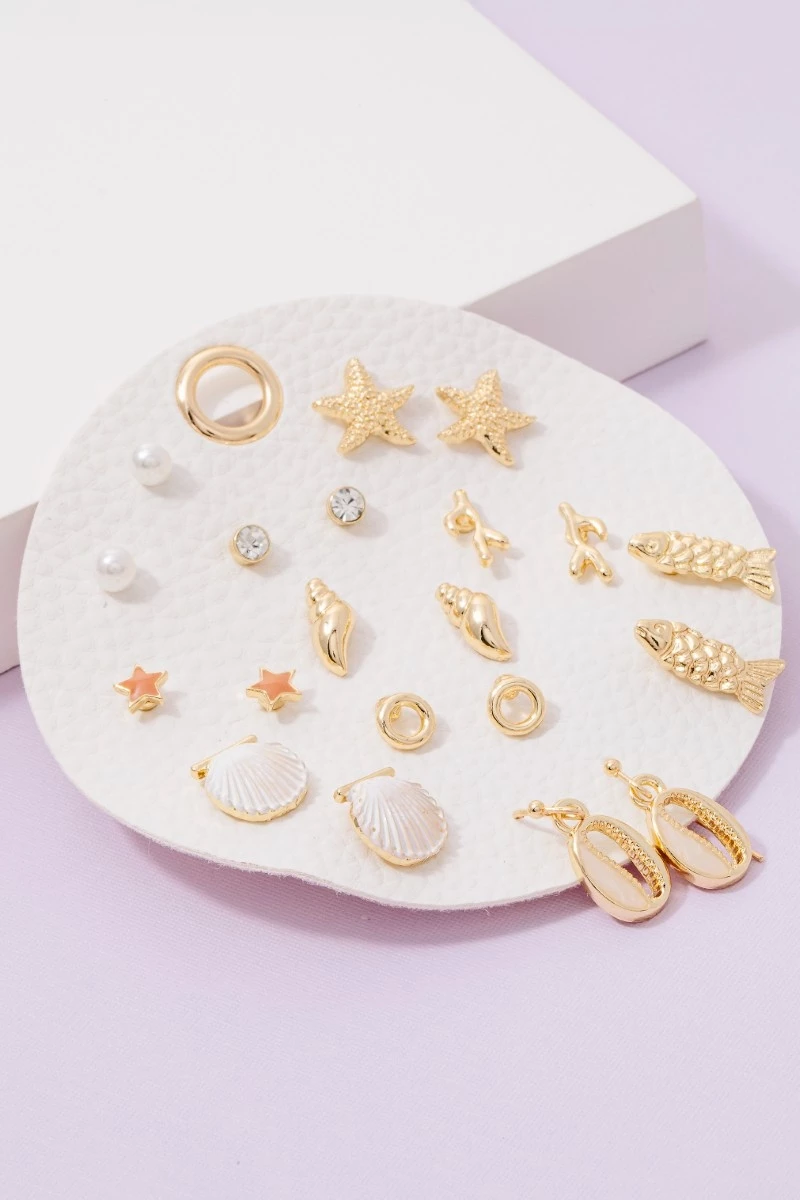 10 Pair Assorted Sea Life Stud Earrings Set