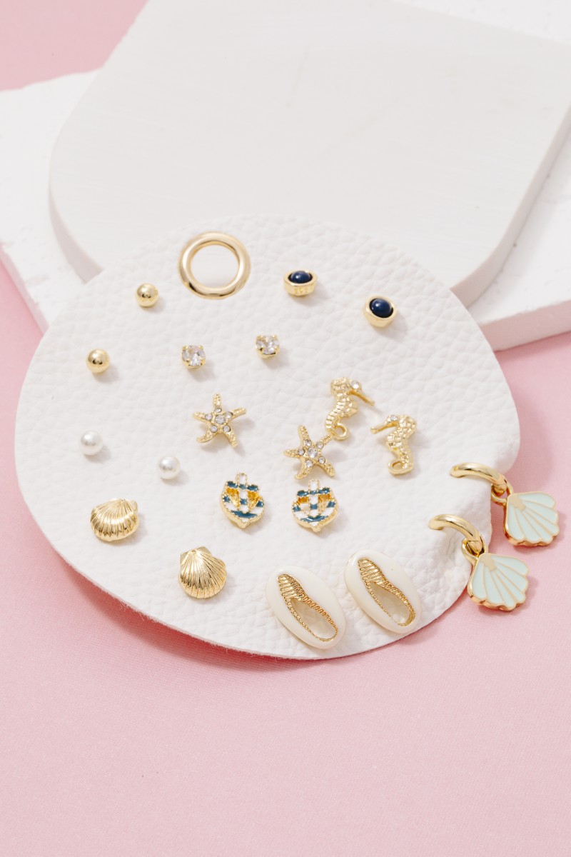 10 Pair Mixed Sea Life Stud Earrings Set
