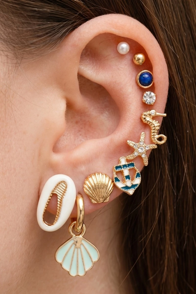 10 Pair Mixed Sea Life Stud Earrings Set