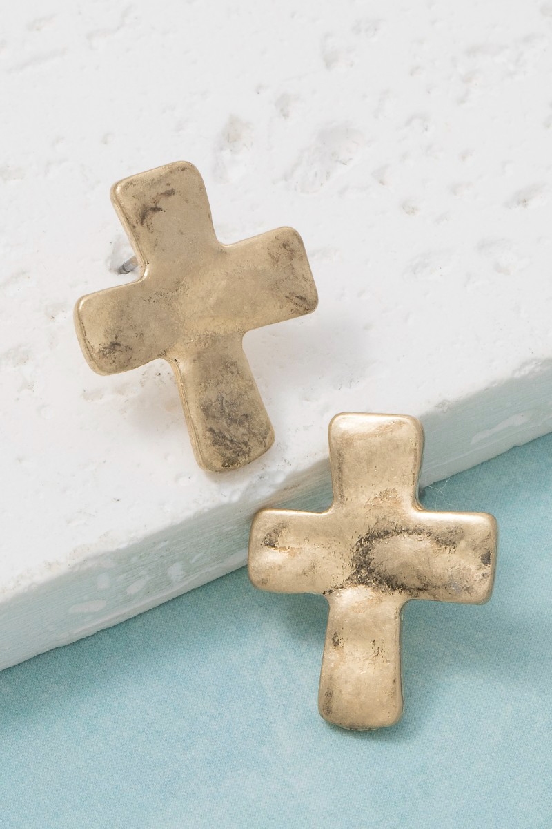 Vintage Metallic Cross Stud Earrings