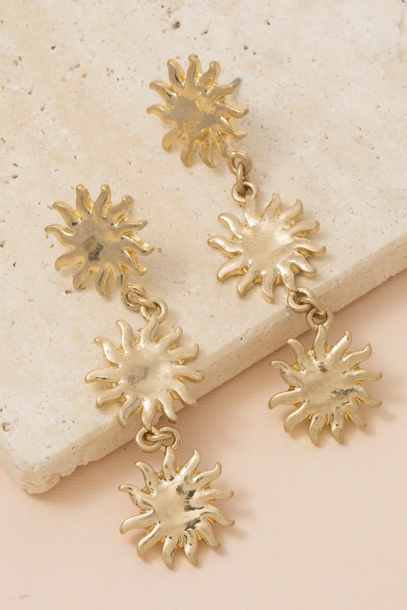 Vintage Metallic Sun Chain Dangle Earrings