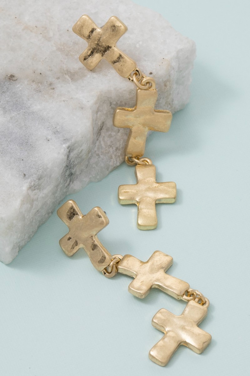 Vintage Metallic Cross Chain Dangle Earrings