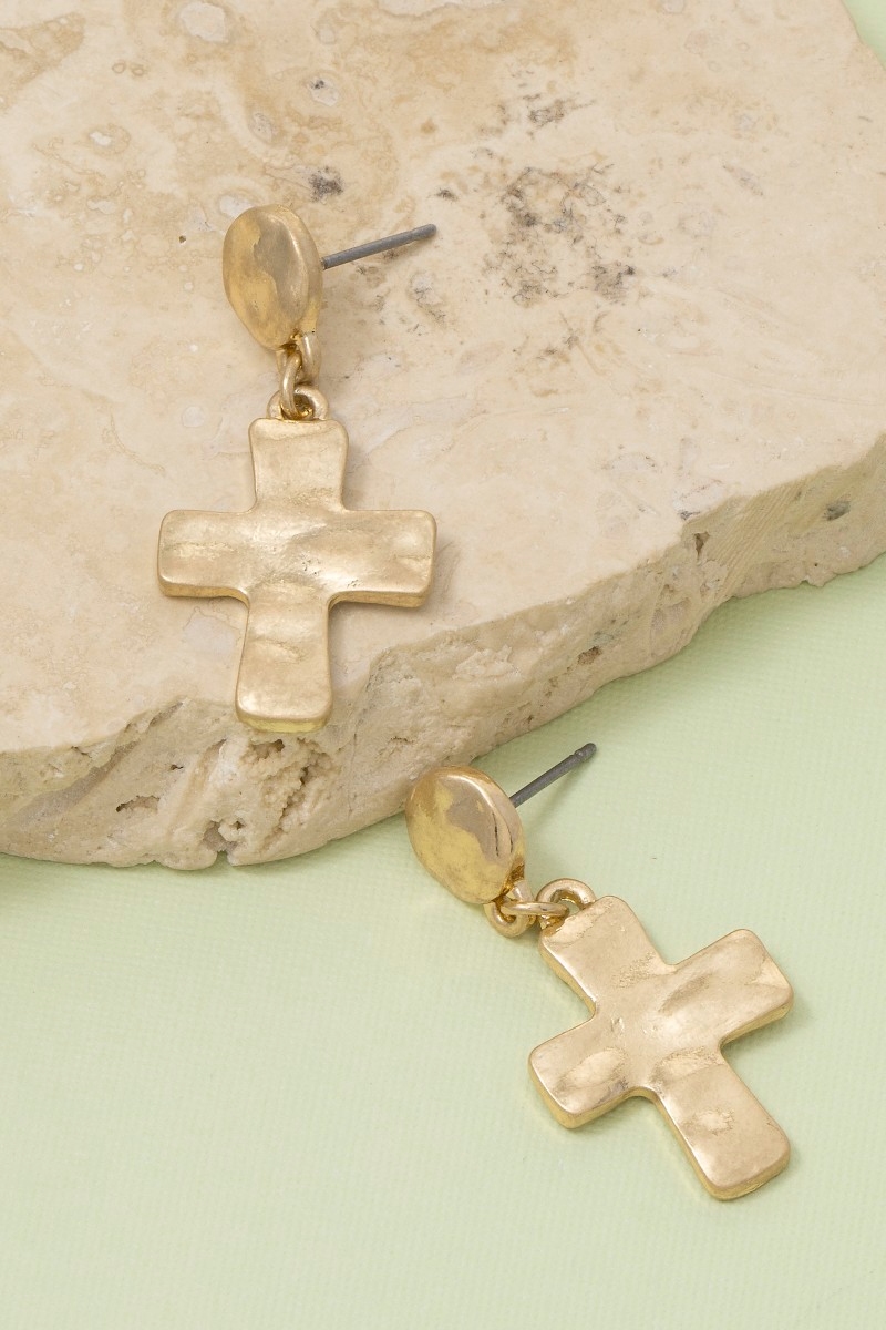 Vintage Metallic Cross Stud Dangle Earrings
