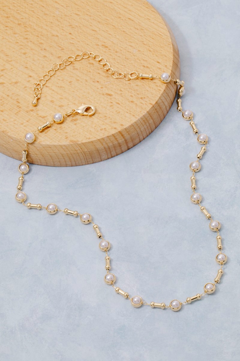 Pearl And Bar Chain Link Necklace
