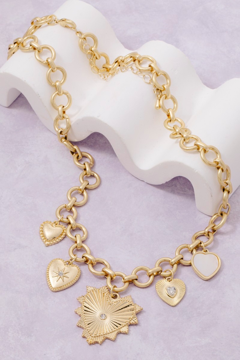 Multi Heart Charms Hoop Chain Necklace