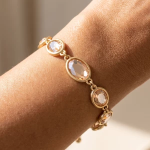 Bezel Set Faceted Oval Stone Link Bracelet