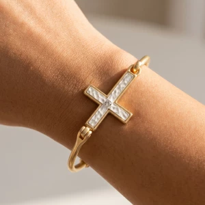 Two Tone Hammered Cross Hook Bangle Bracelet