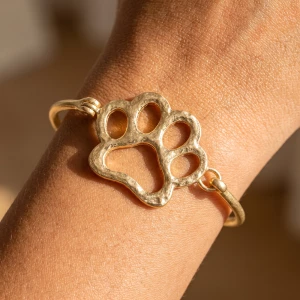 Hammered Paw Print Cutout Hook Bangle Bracelet