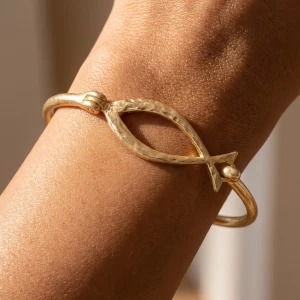 Hammered Ichthys Fish Hook Bangle Bracelet