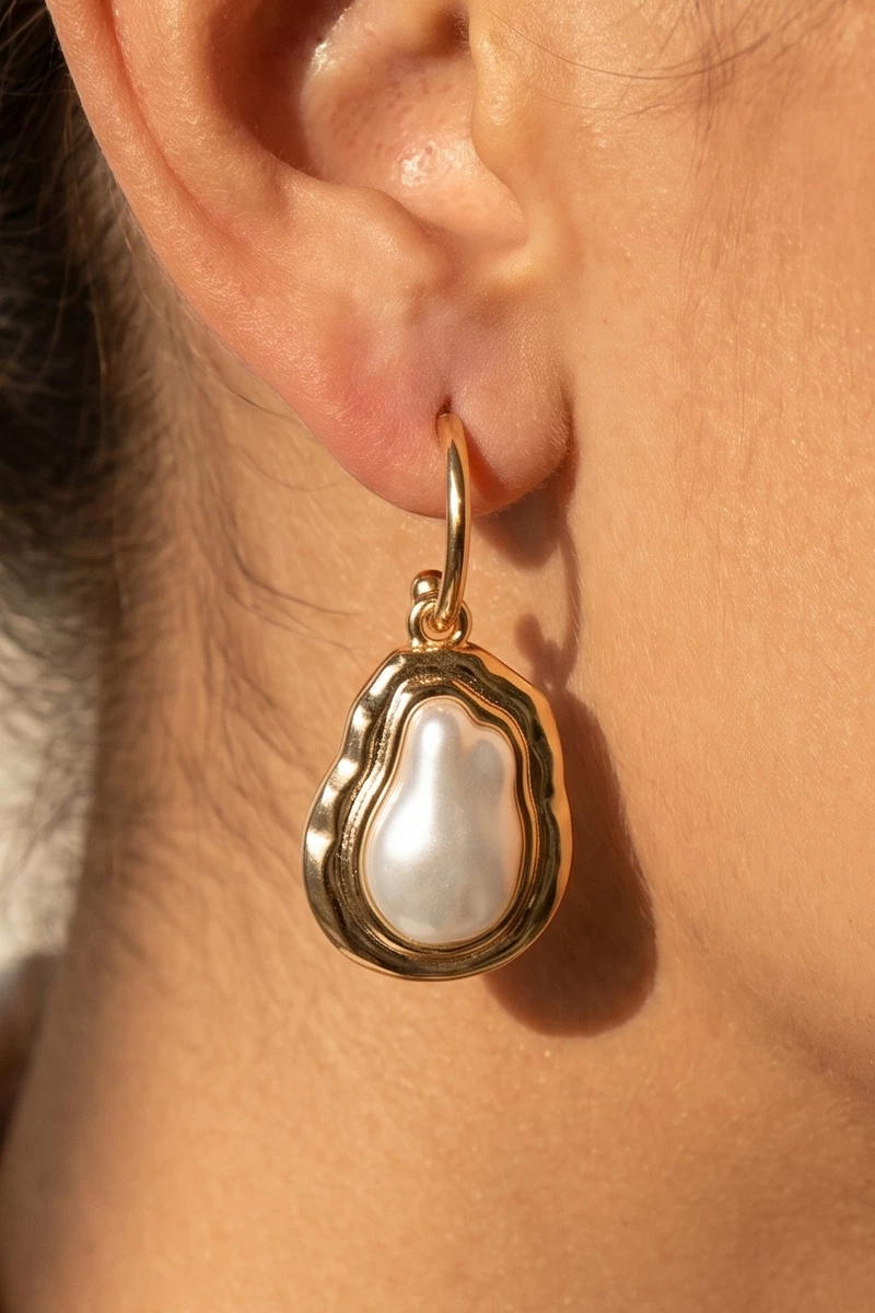 Baroque Pearl Huggie Drop Earrings