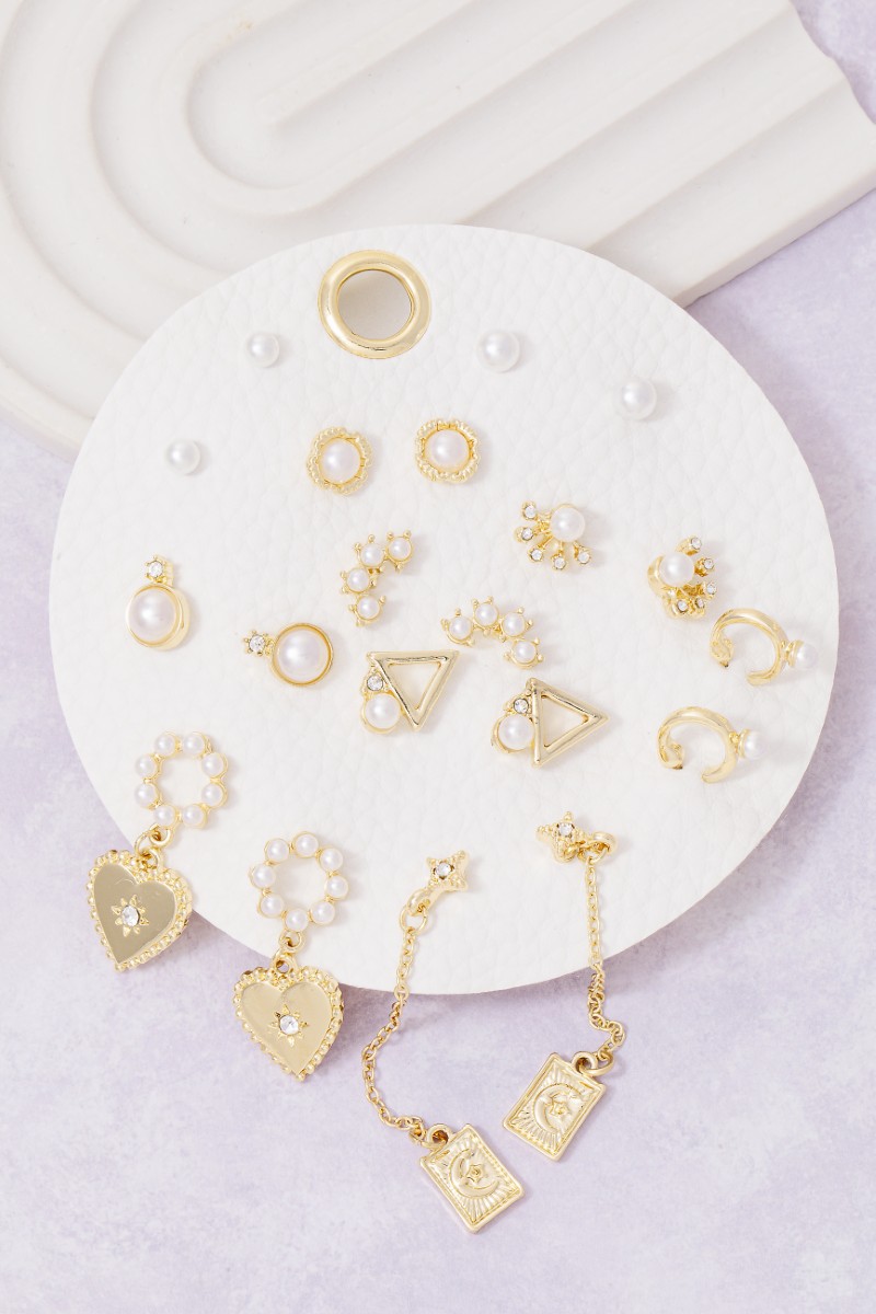 10 Pair Assorted Heart Pearls Earrings Set