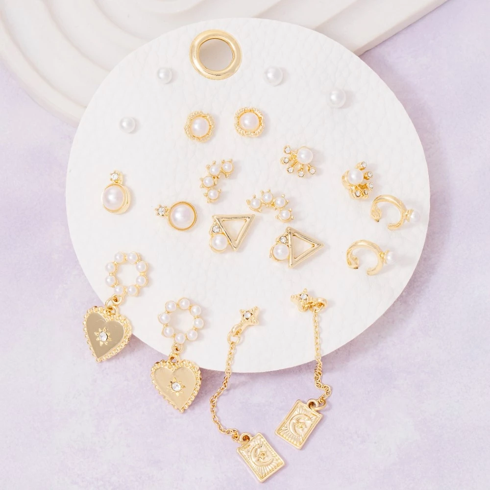 10 Pair Assorted Heart Pearls Earrings Set
