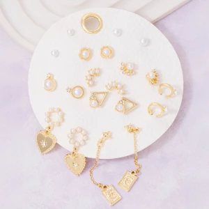 10 Pair Assorted Heart Pearls Earrings Set