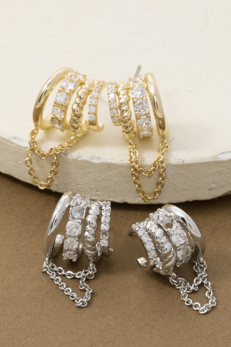 Assorted Four Line With Chain Hoop Earrings