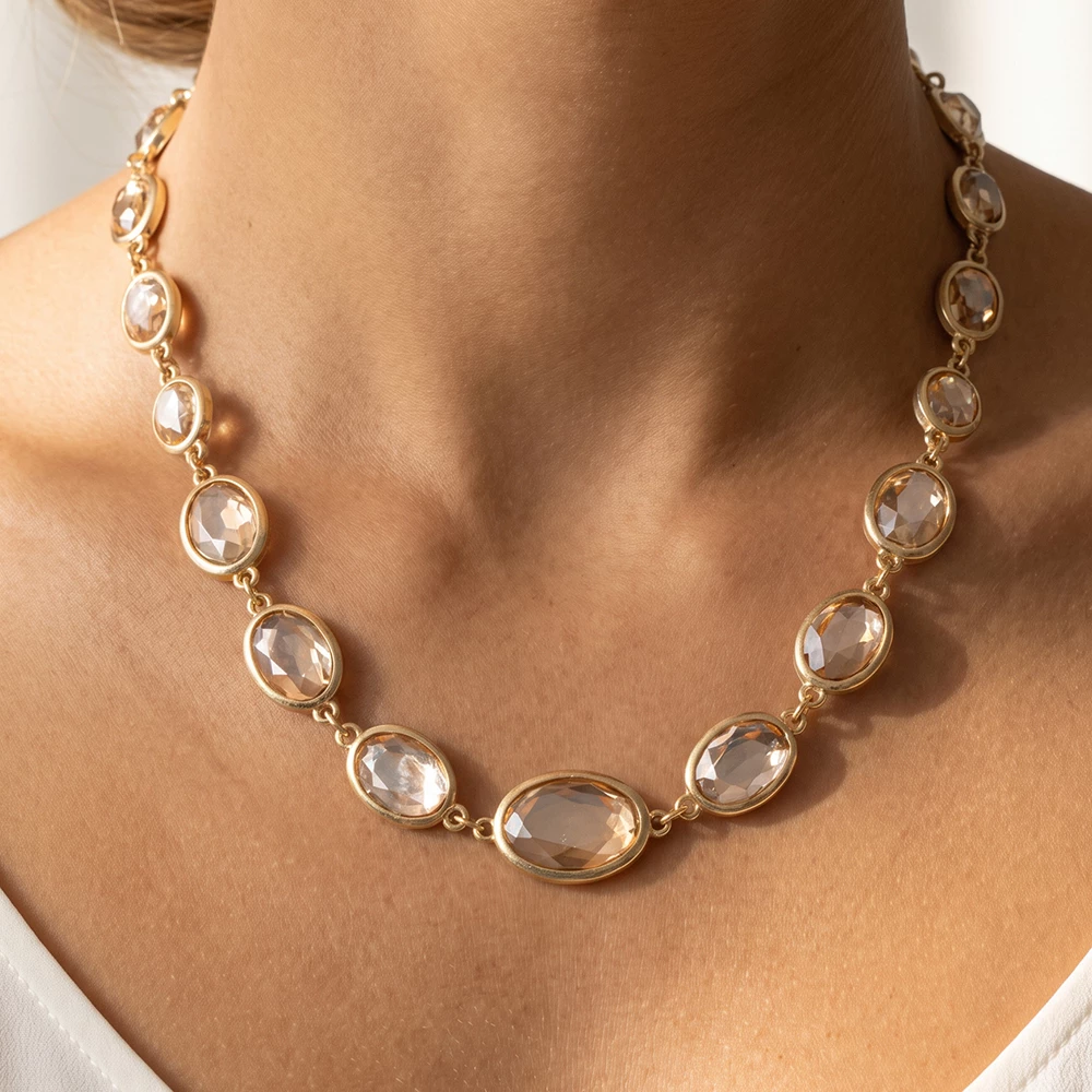 Graduated Bezel Set Faceted Oval Stone Necklace