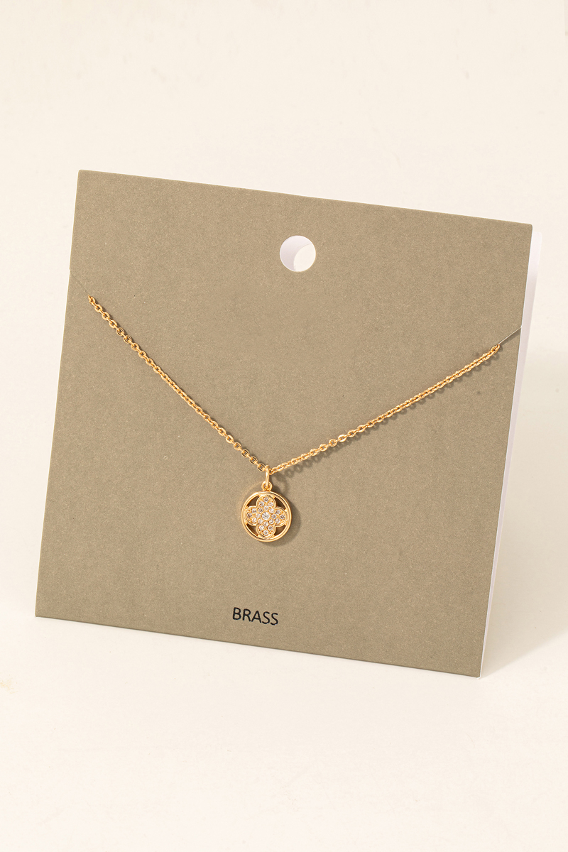 Cubic Zirconia Clover Disc Pendant Necklace