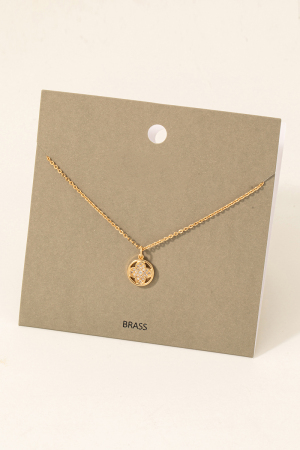 Cubic Zirconia Clover Disc Pendant Necklace