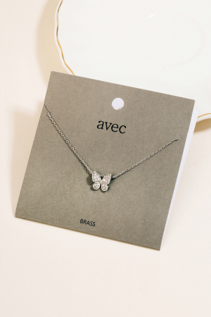 Cubic Zirconia Pave Butterfly Pendant Necklace