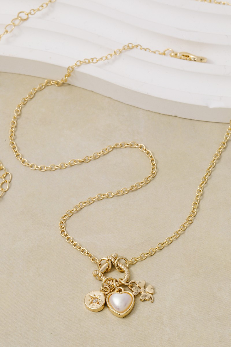 Clover And Heart Charms Chain Necklace